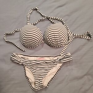 Striped Black and White Bikini Set
